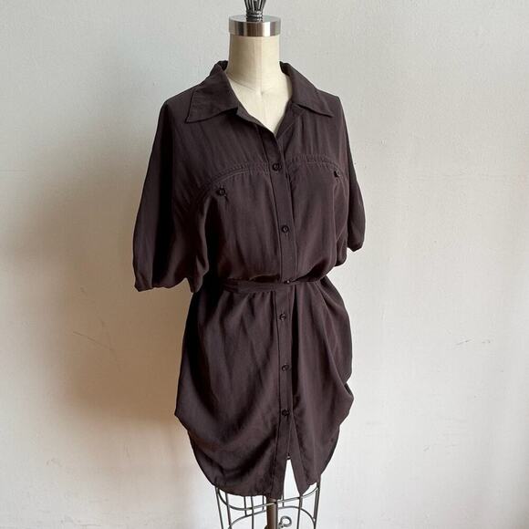 ALICE + OLIVIA Minimalist Brown Shirt Dress - Picture 3 of 10